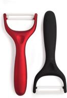 ceramic peeler set | cooking light | ultra sharp and durable blades | ergonomic handles | black and red kitchen tools | 2 piece set | black/red logo