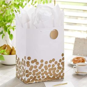 img 3 attached to Hallmark 17-Inch Extra Large Gift Bag for Christmas, Hanukkah, Weddings, Valentine's Day, Graduations with Tissue Paper, Jumbo Size, White Gold Foil Polka Dots