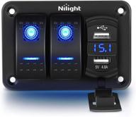 🚗 nilight - 90116c 2 gang rocker switch panel with 4.8 amp dual usb charger voltmeter, waterproof 12v-24v dc rocker switch for cars, trucks, boats, rvs - includes night glow stickers logo