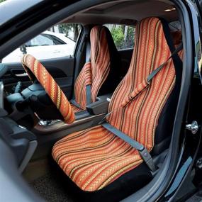 img 3 attached to 🚗 10pc Multi-Color Baja Saddle Blanket Weave Car Seat Covers Set for Cars & Vans - Copap Orange Stripe Design, Universal Fit with Steering Wheel Cover & Seat Belt Cover
