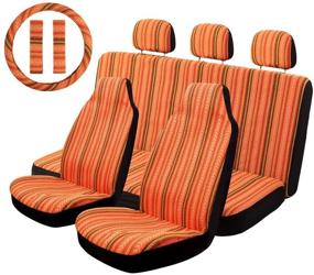 img 4 attached to 🚗 10pc Multi-Color Baja Saddle Blanket Weave Car Seat Covers Set for Cars & Vans - Copap Orange Stripe Design, Universal Fit with Steering Wheel Cover & Seat Belt Cover