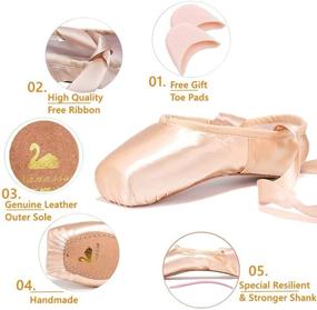 img 3 attached to 🩰 Nexete Ballet Pointe Shoes for Girls and Women - Satin Dance Slipper Flats with Toe Pad, Ribbon, and Resilient Leather Sole for Full Pointe Reach