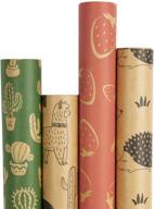 🎁 ruspepa kraft wrapping paper roll set - cactus, strawberry, alpaca, and hedgehog prints - ideal for congratulations, holidays, and special occasions - pack of 4 rolls - each roll 30 inches x 10 feet logo