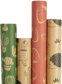 img 4 attached to 🎁 RUSPEPA Kraft Wrapping Paper Roll Set - Cactus, Strawberry, Alpaca, and Hedgehog Prints - Ideal for Congratulations, Holidays, and Special Occasions - Pack of 4 Rolls - Each Roll 30 Inches X 10 Feet