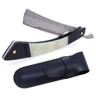 🪒 zertone damascus straight razor - vg10 steel blade - ebony and acrylic scale - barber straight razor (black) logo