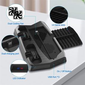 img 1 attached to 🎮 DLseego PS5 Charging Stand with Cooling Fan, Multi-Function Charger Station, 2 Controller Charging Docks, LED Indicators, 3 USB Ports, and Retractable Game Storage Bracket