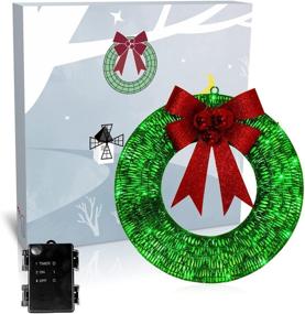 img 2 attached to 🎄 Vanthylit Lighted Christmas Wreath 18.5", 40LT Battery Operated Green LED Lights, Wreath Frame Covered with Green Glittering Sequins, for Christmas Home Wall Door Decoration