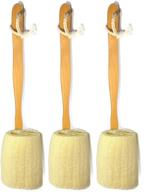 3 pack exfoliating loofah bath brush with long wooden handle - for men & women - shower sponge body back scrubber logo