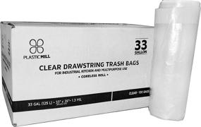 img 1 attached to 🗑️ Clear Drawstring Garbage Bags, 33 Gallon, 1.3 Mil, 33x39, 100 Bags by PlasticMill