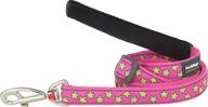 🐶 stylish and vibrant: red dingo hot pink with lime green stars dog lead, large logo