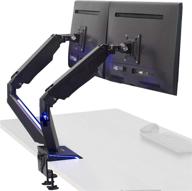 🎮 enhance your gaming setup with vivo premium dual 17 to 32 inch gaming pneumatic monitor arms clamp-on desk mount stand - blue led lights, max vesa 100x100, black stand-gm2bb логотип