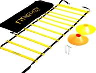 f1tnergy speed and agility ladder training equipment with yellow 12 rung ladder, free carrying bag, 10 speed cones (5 orange and 5 yellow), and 4 pegs & d-rings for soccer and football logo