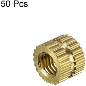 img 1 attached to 🔩 Pack of 50 M3 x 4mm (L) x 5.0mm (OD) Female Thread Brass Embedment Nuts with Knurled Threaded Insert by uxcell