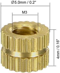 img 2 attached to 🔩 Pack of 50 M3 x 4mm (L) x 5.0mm (OD) Female Thread Brass Embedment Nuts with Knurled Threaded Insert by uxcell