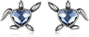 img 4 attached to 🐢 Hypoallergenic Sterling Silver Turtle Stud Earrings with Blue Heart Crystal - Birthday Jewelry Gifts for Women and Girls