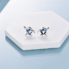 img 2 attached to 🐢 Hypoallergenic Sterling Silver Turtle Stud Earrings with Blue Heart Crystal - Birthday Jewelry Gifts for Women and Girls