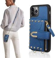 📱 sky blue iphone 11 pro max wallet case - zve rivet case with credit card holder slot, crossbody case purse, wrist strap, & protective cover for apple iphone 11 pro max (6.5 inch) logo