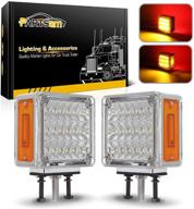 enhance truck safety: partsam 2x square double face led pedestal light for peterbilt/freightliner/kenworth trucks logo