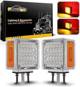 img 4 attached to Enhance Truck Safety: Partsam 2X Square Double Face LED Pedestal Light for Peterbilt/Freightliner/Kenworth Trucks