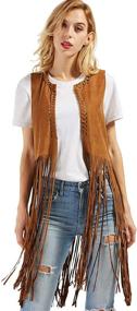 img 4 attached to Sleeveless Leather Fringed Waistcoat for Women's Clothing - Chouyatou Coats, Jackets & Vests