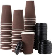 🔥 buy now: 40 sets of 16 oz. insulated rippled double wall paper hot coffee cups with lids in brown logo