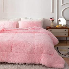 img 3 attached to 🛏️ Pink Smoofy Faux Fur Comforter Set Queen 3Pcs - Shaggy Plush Velvet Comforter, Soft Fluffy Fuzzy Double-Sided Bedding, Luxury Furry Flannel with 1 Comforter and 2 Pillowcases.