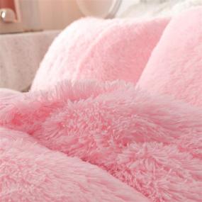 img 2 attached to 🛏️ Pink Smoofy Faux Fur Comforter Set Queen 3Pcs - Shaggy Plush Velvet Comforter, Soft Fluffy Fuzzy Double-Sided Bedding, Luxury Furry Flannel with 1 Comforter and 2 Pillowcases.