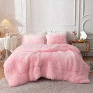 🛏️ pink smoofy faux fur comforter set queen 3pcs - shaggy plush velvet comforter, soft fluffy fuzzy double-sided bedding, luxury furry flannel with 1 comforter and 2 pillowcases. logo