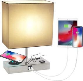 img 4 attached to 💡 Convenient and Modern Table Lamp: Wirelessly Charge Devices, USB & Type C Ports, 3-Way Dimmable, 2AC Outlets, 9W Bulb Included (Nickel)