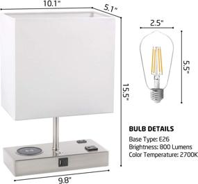 img 1 attached to 💡 Convenient and Modern Table Lamp: Wirelessly Charge Devices, USB & Type C Ports, 3-Way Dimmable, 2AC Outlets, 9W Bulb Included (Nickel)