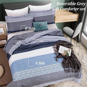 img 2 attached to King Size Grey Blue Reversible Stripe Comforter Set - 3 Piece Bedding Set with 2 Pillowcases - Soft Microfiber Down Alternative Comforter for All Seasons - 104”×90”
