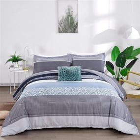 img 4 attached to King Size Grey Blue Reversible Stripe Comforter Set - 3 Piece Bedding Set with 2 Pillowcases - Soft Microfiber Down Alternative Comforter for All Seasons - 104”×90”