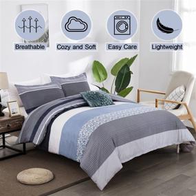 img 3 attached to King Size Grey Blue Reversible Stripe Comforter Set - 3 Piece Bedding Set with 2 Pillowcases - Soft Microfiber Down Alternative Comforter for All Seasons - 104”×90”