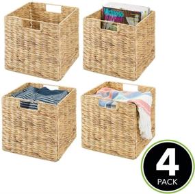 img 3 attached to Organize with Style: mDesign Natural Woven Hyacinth Closet Storage Organizer Basket Bin - Collapsible - 4 Pack - Natural/Tan