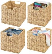 organize with style: mdesign natural woven hyacinth closet storage organizer basket bin - collapsible - 4 pack - natural/tan logo