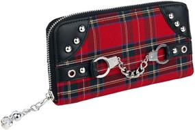 img 2 attached to 🔗 Red Tartan Plaid Punk Handcuff Skull Charm Zip Around Wallet for the Lost Queen