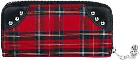 img 3 attached to 🔗 Red Tartan Plaid Punk Handcuff Skull Charm Zip Around Wallet for the Lost Queen