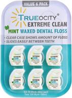 🦷 trueocity dental floss 6 pack - mint natural waxed for comfortable flossing - extreme clean - suitable for adults, teens, & kids - ez stand upright holder with clear side - perfect travel size logo