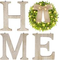 🏡 rustic farmhouse wooden home signs with lighted artificial eucalyptus wreath - perfect wall decor for bedroom, living room, and enterway логотип