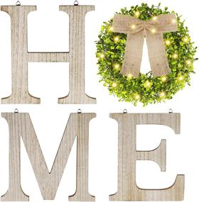 img 4 attached to 🏡 Rustic Farmhouse Wooden Home Signs with Lighted Artificial Eucalyptus Wreath - Perfect Wall Decor for Bedroom, Living Room, and Enterway