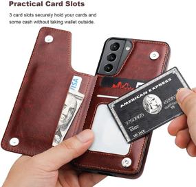 img 1 attached to 📱 ONETOP Compatible with Samsung Galaxy S21 Wallet Case: Premium PU Leather Card Holder Cover with Kickstand, Card Slots, and Double Magnetic Clasp - Brown