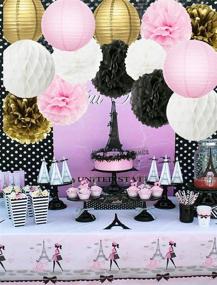 img 1 attached to 🎉 Festive French/Parisian Themed Party Decorations for Girls' Birthday & Baby Shower - Pink, Gold, White, Black. Tissue Pom Poms, Honeycomb Balls & Paper Lanterns for Ooh La La Décor!