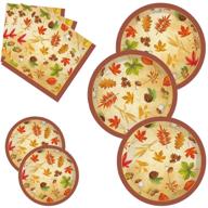 🍂 autumn bliss: thanksgiving paper plates, disposable plates, and napkins for 8 guests with gold foil fall design - includes 8 dinner plates, 8 dessert plates, and 20 napkins for perfect autumn tableware logo