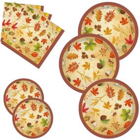 img 4 attached to 🍂 Autumn Bliss: Thanksgiving Paper Plates, Disposable Plates, and Napkins for 8 Guests with Gold Foil Fall Design - Includes 8 Dinner Plates, 8 Dessert Plates, and 20 Napkins for Perfect Autumn Tableware