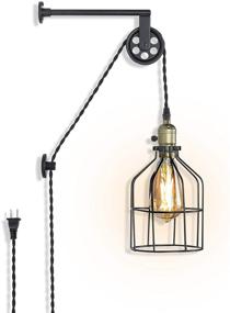 img 4 attached to Vintage Industrial Wall Sconce Lights with Lift Pulley Design, Farmhouse Wall Lamps for Living Room Decor, Retro Mounted Fixture with Wheel Pendant Lamp for Bedroom - Bulb Not Included