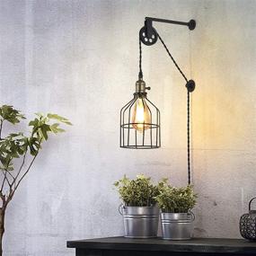 img 1 attached to Vintage Industrial Wall Sconce Lights with Lift Pulley Design, Farmhouse Wall Lamps for Living Room Decor, Retro Mounted Fixture with Wheel Pendant Lamp for Bedroom - Bulb Not Included