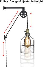 img 3 attached to Vintage Industrial Wall Sconce Lights with Lift Pulley Design, Farmhouse Wall Lamps for Living Room Decor, Retro Mounted Fixture with Wheel Pendant Lamp for Bedroom - Bulb Not Included