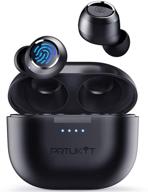 🎧 black wireless earbuds, bluetooth 5 headphones with noise-canceling, low latency stereo, ipx7 waterproof, built-in mic, touch control for running, sports, fitness logo