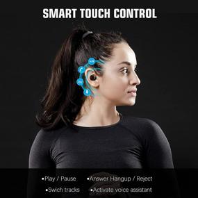 img 1 attached to 🎧 Черные беспроводные наушники, Bluetooth 5 с шумоподавлением, низкой задержкой стерео, водонепроницаемые IPX7, встроенный микрофон, сенсорное управление для бега, спорта, фитнеса.