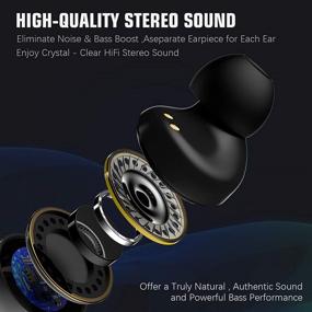 img 3 attached to 🎧 Black Wireless Earbuds, Bluetooth 5 Headphones with Noise-Canceling, Low Latency Stereo, IPX7 Waterproof, Built-in Mic, Touch Control for Running, Sports, Fitness